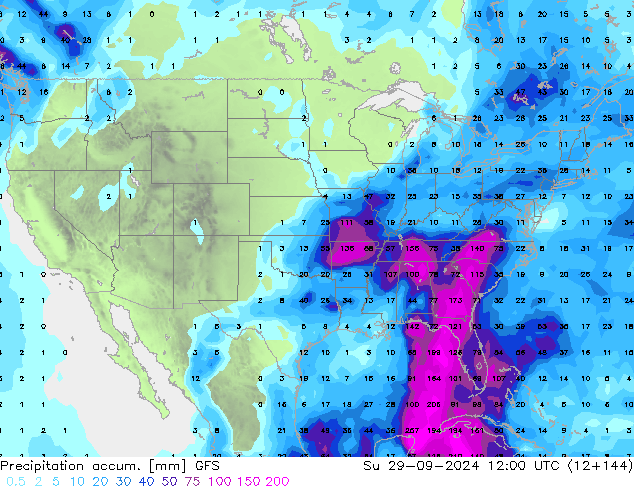 Precipitation accum. GFS dom 29.09.2024 12 UTC