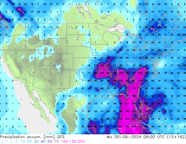 Precipitation accum. GFS Mo 30.09.2024 06 UTC