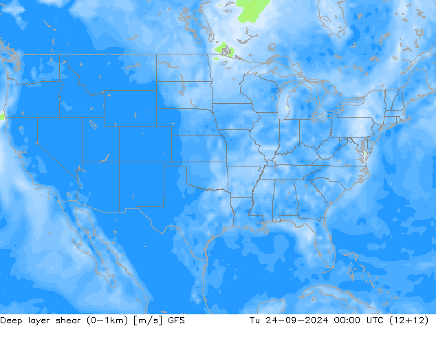 Deep layer shear (0-1km) GFS Ter 24.09.2024 00 UTC