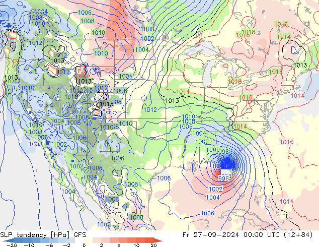 SLP tendency GFS Fr 27.09.2024 00 UTC