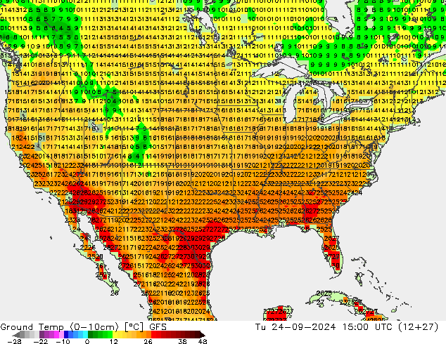 Temp. al suolo (0-10cm) GFS mar 24.09.2024 15 UTC