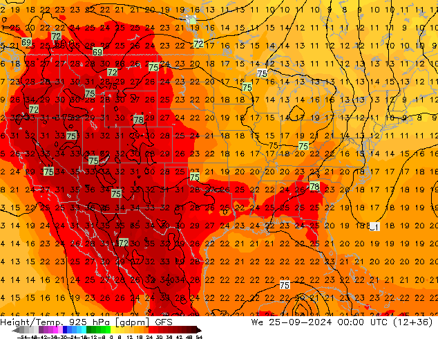 Height/Temp. 925 гПа GFS ср 25.09.2024 00 UTC