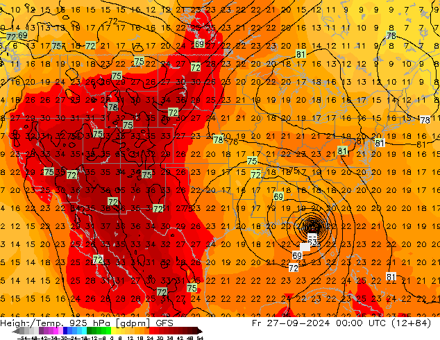 Height/Temp. 925 hPa GFS Fr 27.09.2024 00 UTC