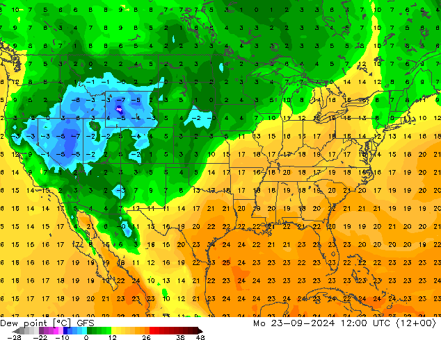 Rosný bod GFS Po 23.09.2024 12 UTC