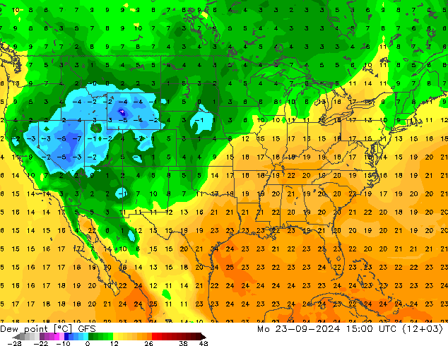 Rosný bod GFS Po 23.09.2024 15 UTC