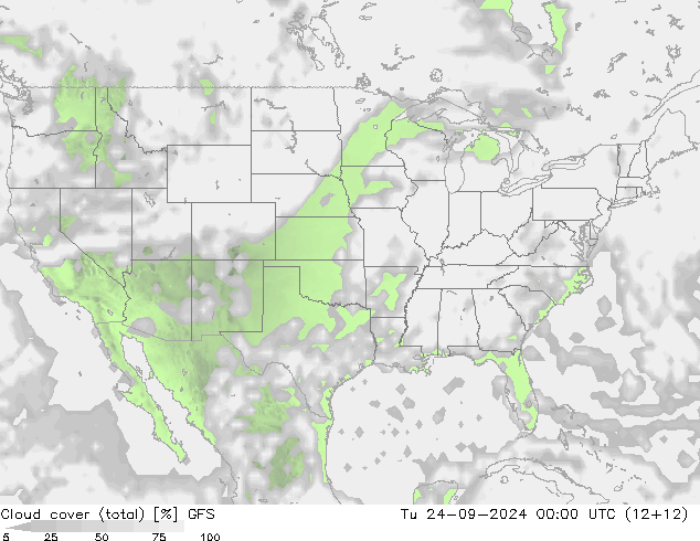 Nubi (totali) GFS mar 24.09.2024 00 UTC