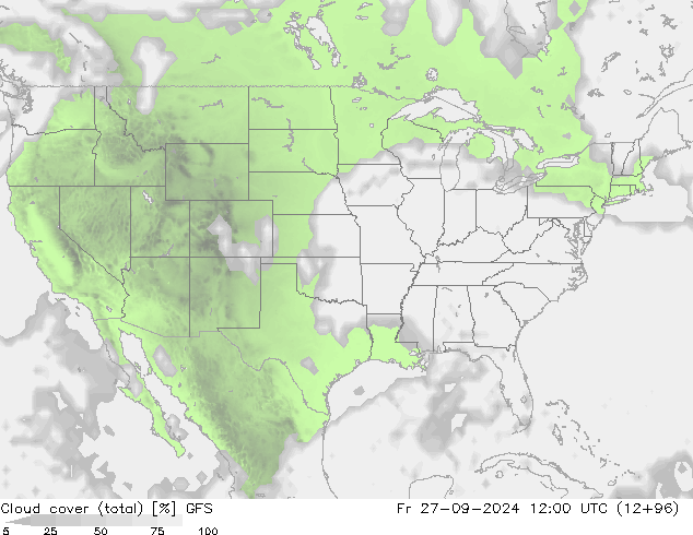 Cloud cover (total) GFS Fr 27.09.2024 12 UTC