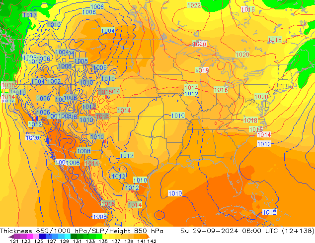 Thck 850-1000 hPa GFS Su 29.09.2024 06 UTC