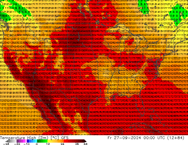 Temp. massima (2m) GFS ven 27.09.2024 00 UTC