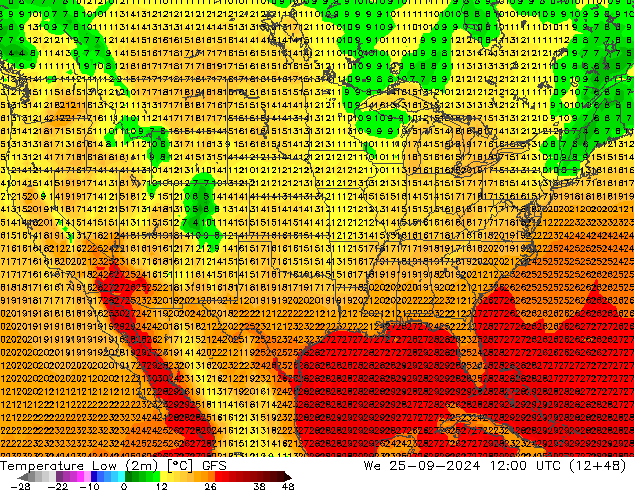 Temperature Low (2m) GFS We 25.09.2024 12 UTC