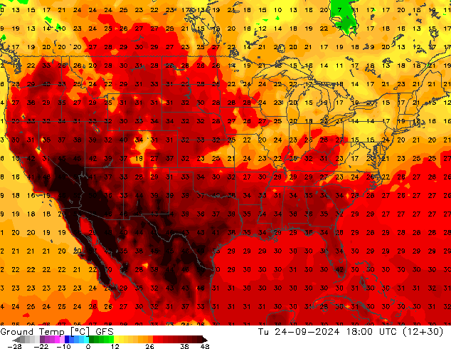 Ground Temp GFS Tu 24.09.2024 18 UTC