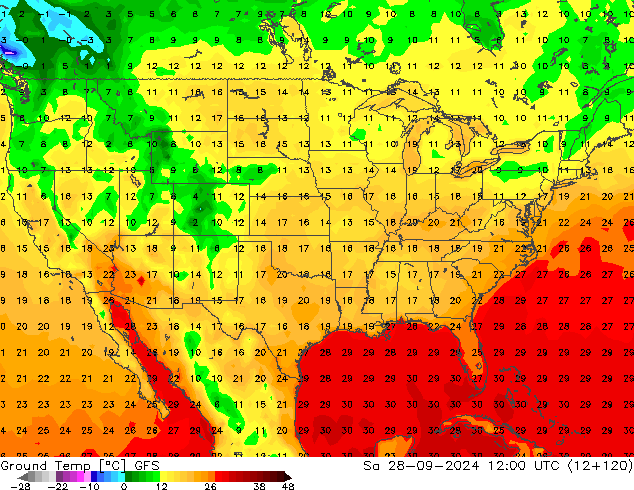 температура от 0-10 см GFS сб 28.09.2024 12 UTC