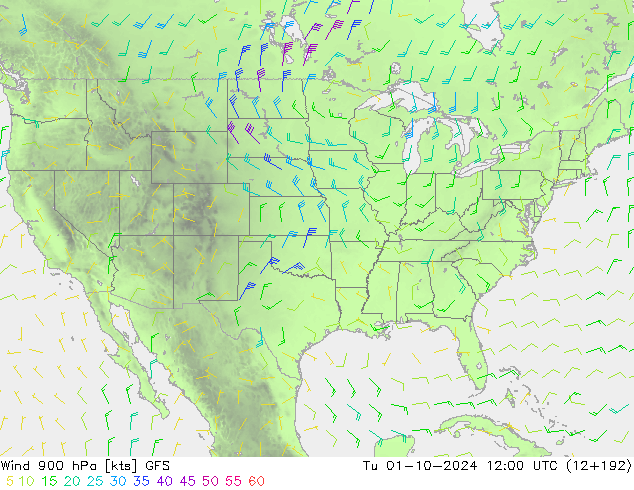 Vento 900 hPa GFS Ter 01.10.2024 12 UTC