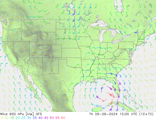 Rüzgar 950 hPa GFS Per 26.09.2024 12 UTC