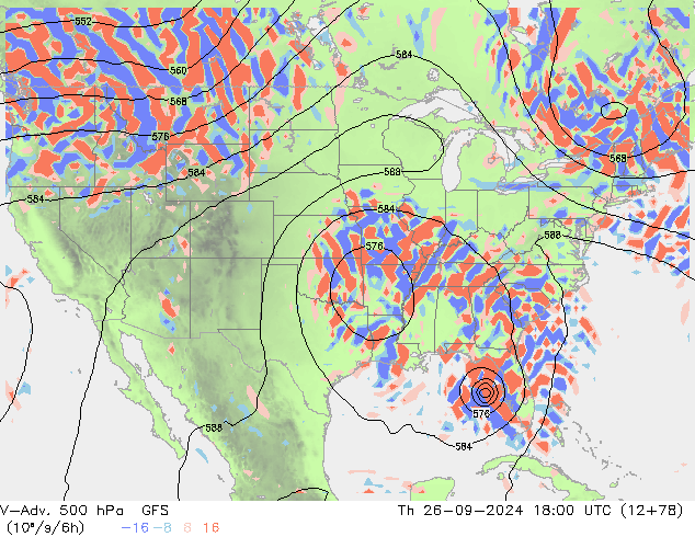 V-Adv. 500 hPa GFS czw. 26.09.2024 18 UTC