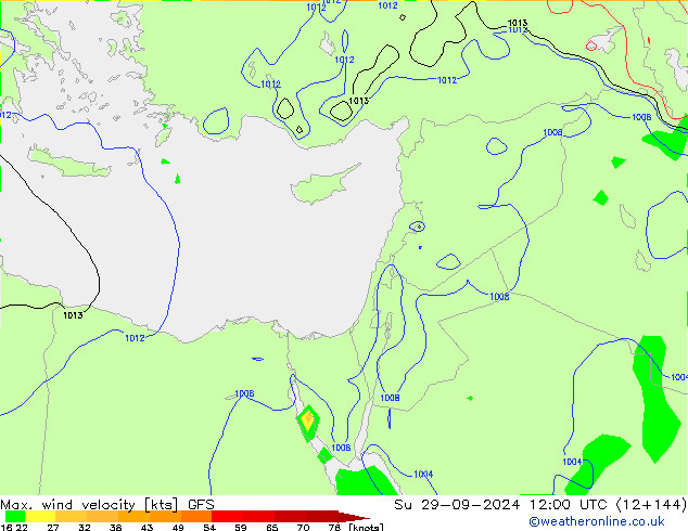 Max. wind velocity GFS dom 29.09.2024 12 UTC