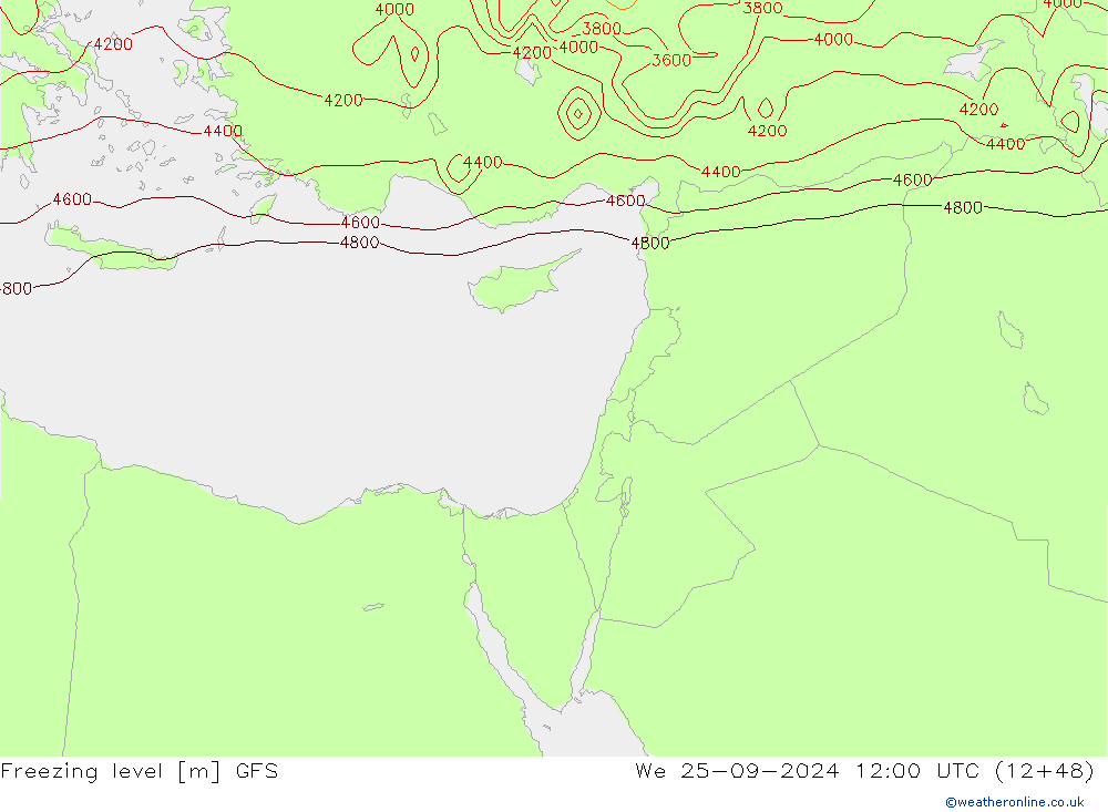 Freezing level GFS mié 25.09.2024 12 UTC