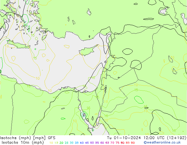 Isotaca (mph) GFS mar 01.10.2024 12 UTC