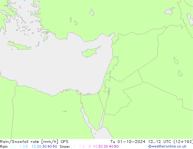 Rain/Snowfall rate GFS mar 01.10.2024 12 UTC