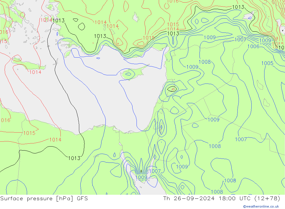 Atmosférický tlak GFS Čt 26.09.2024 18 UTC