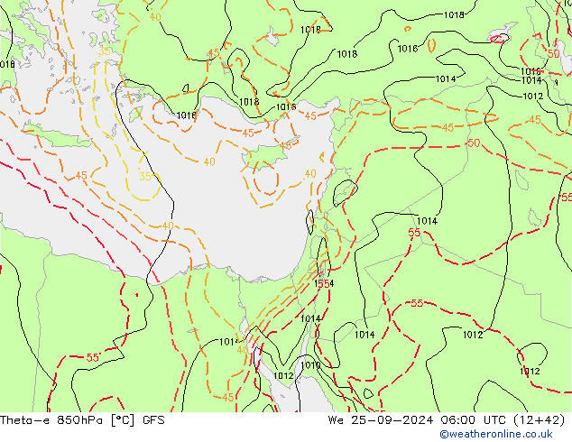 Theta-e 850hPa GFS We 25.09.2024 06 UTC