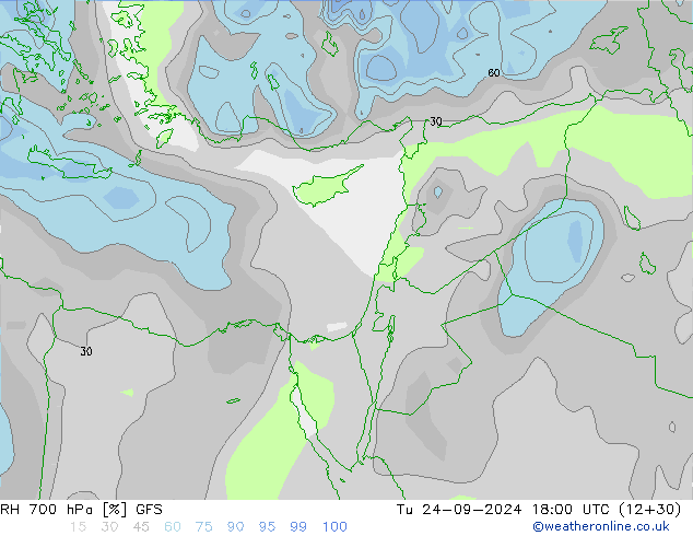 RH 700 hPa GFS Tu 24.09.2024 18 UTC