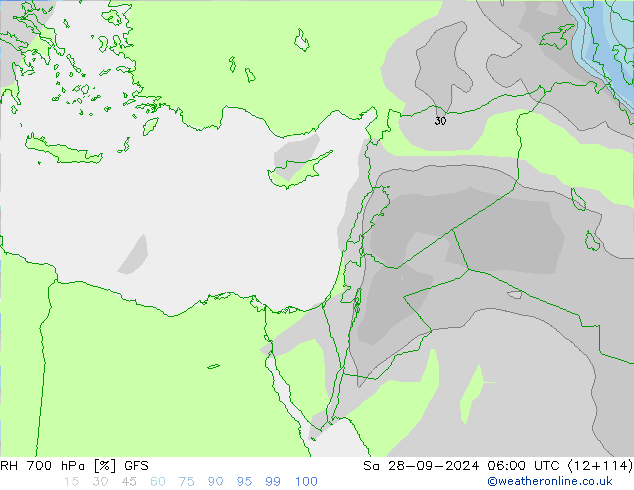 Humidité rel. 700 hPa GFS sam 28.09.2024 06 UTC