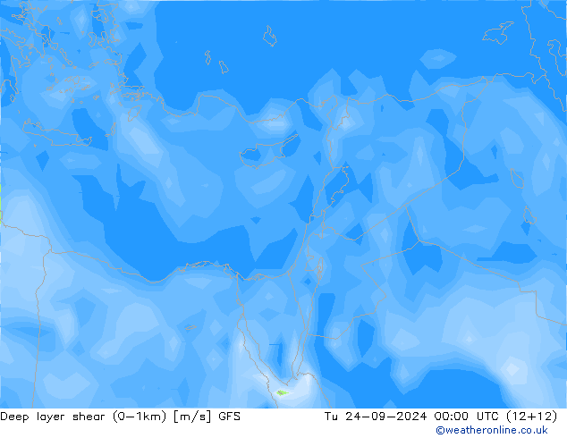 Deep layer shear (0-1km) GFS Tu 24.09.2024 00 UTC