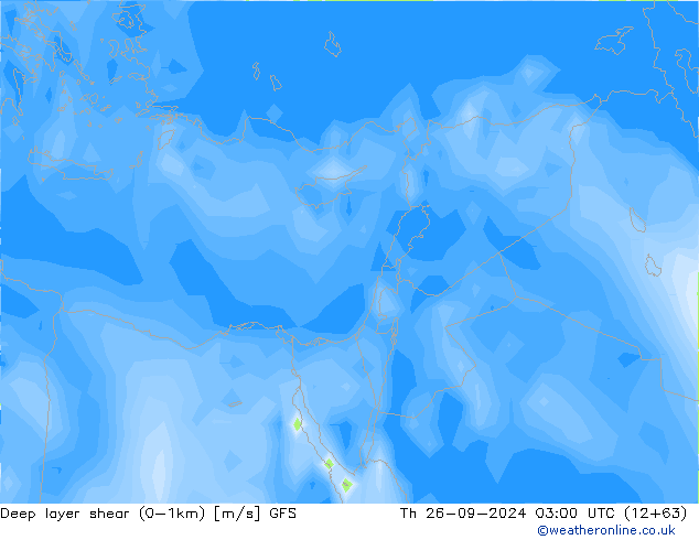 Deep layer shear (0-1km) GFS Th 26.09.2024 03 UTC