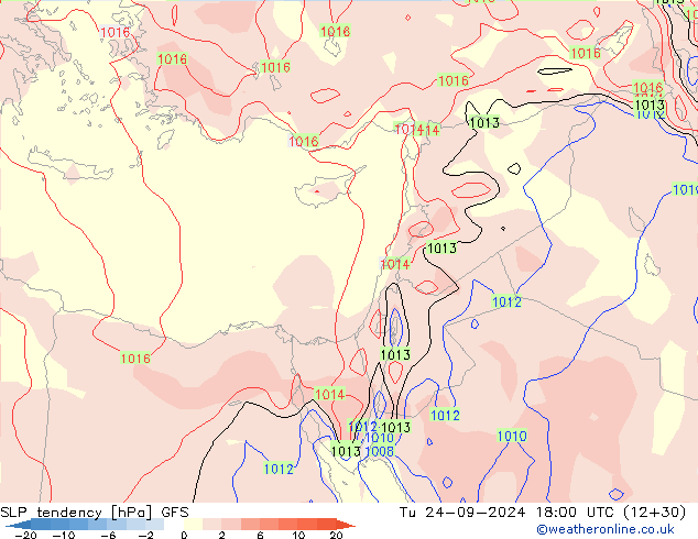 Tendenza di Pressione GFS mar 24.09.2024 18 UTC