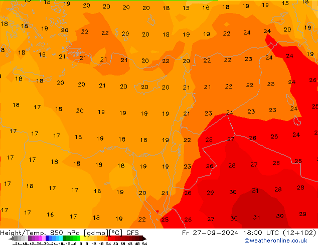 Height/Temp. 850 hPa GFS Fr 27.09.2024 18 UTC