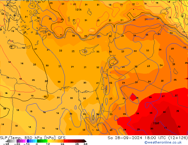 SLP/Temp. 850 hPa GFS Sa 28.09.2024 18 UTC