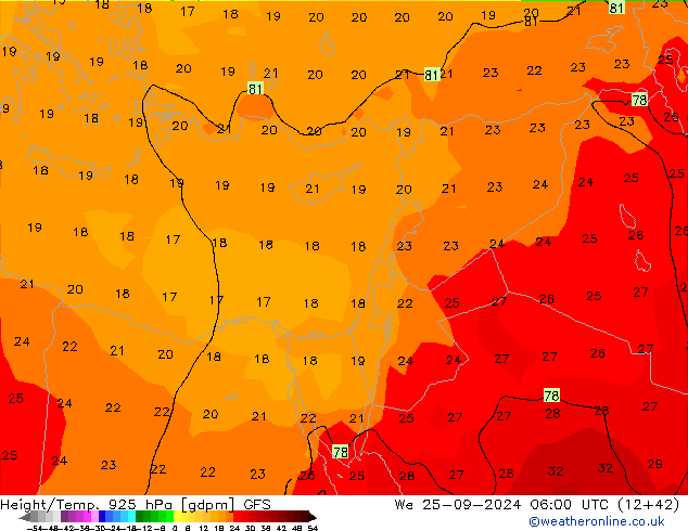 Height/Temp. 925 hPa GFS We 25.09.2024 06 UTC