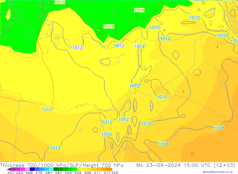 Thck 700-1000 hPa GFS lun 23.09.2024 15 UTC