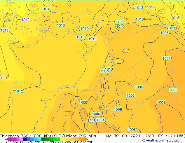 Thck 700-1000 hPa GFS  30.09.2024 12 UTC