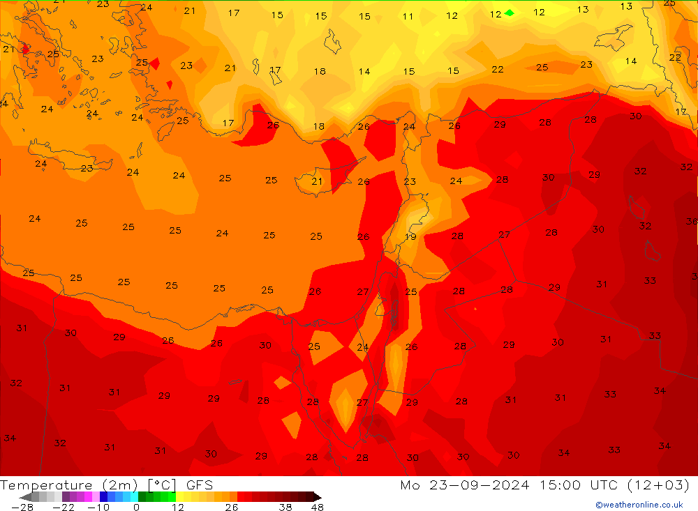 Temperature (2m) GFS Mo 23.09.2024 15 UTC