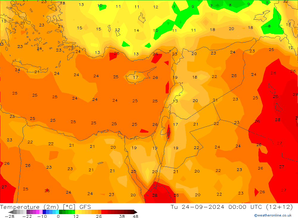 Temperatura (2m) GFS mar 24.09.2024 00 UTC