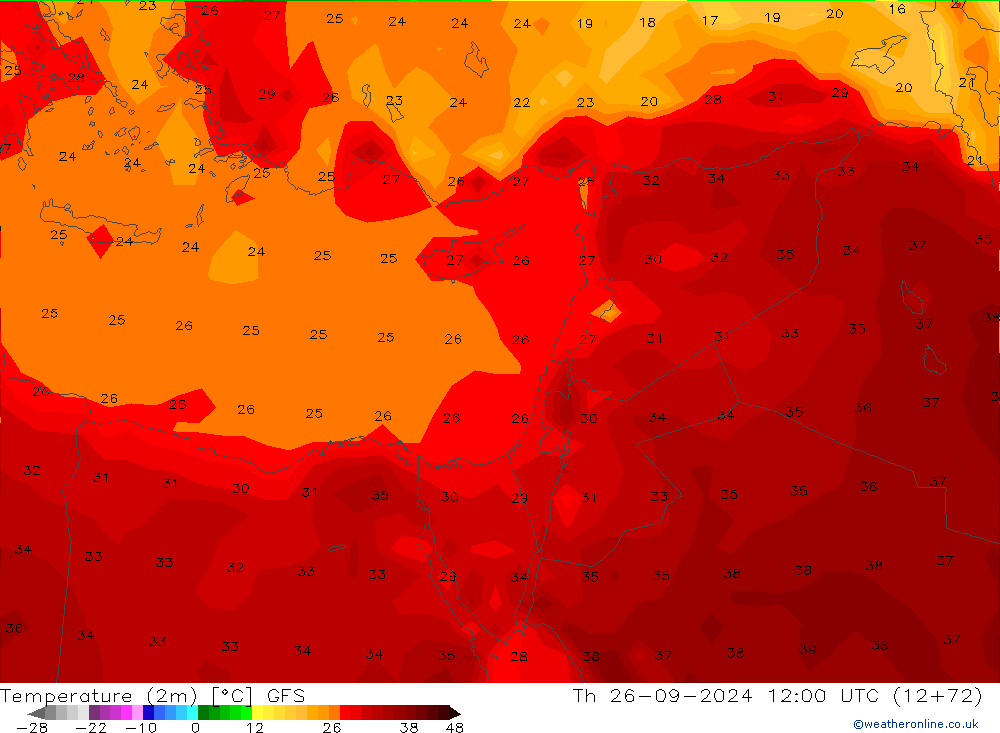 Temperature (2m) GFS Th 26.09.2024 12 UTC