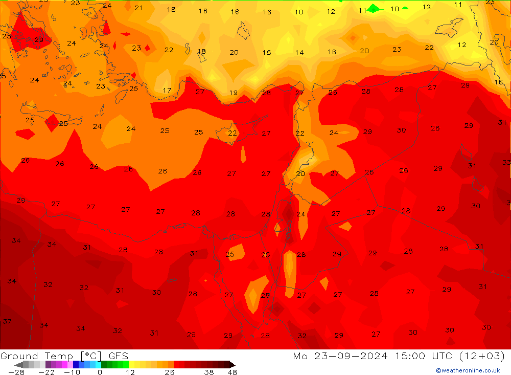 Temperatura del suelo GFS lun 23.09.2024 15 UTC