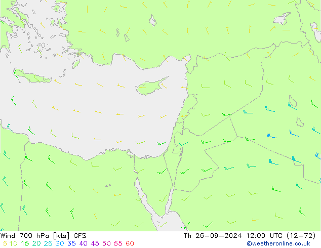 ветер 700 гПа GFS чт 26.09.2024 12 UTC