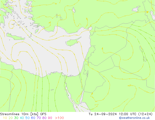 Streamlines 10m GFS Út 24.09.2024 12 UTC