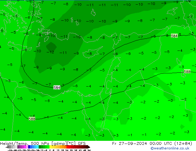 Z500/Yağmur (+YB)/Z850 GFS Cu 27.09.2024 00 UTC