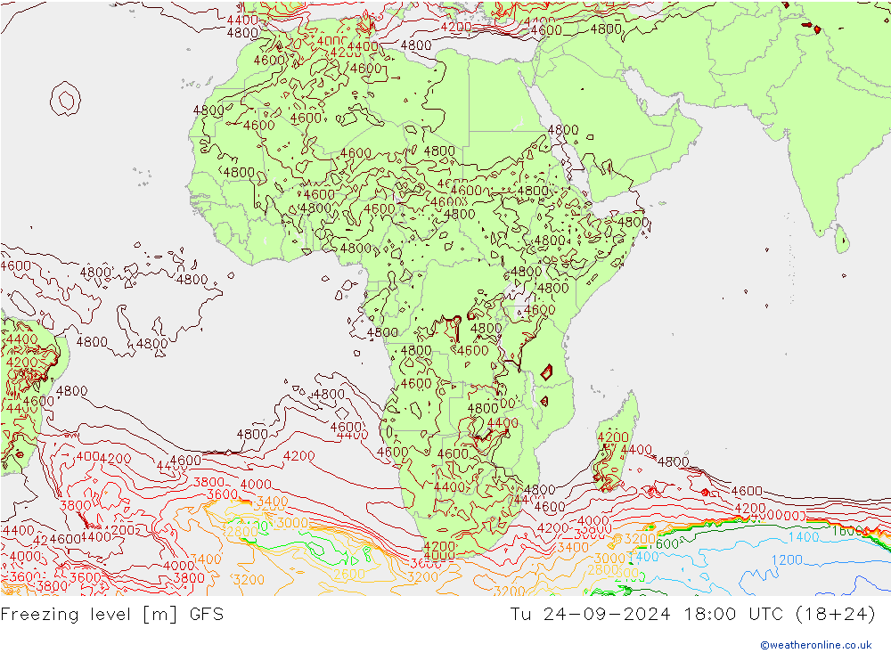 Freezing level GFS Tu 24.09.2024 18 UTC