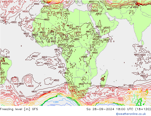 Freezing level GFS Sa 28.09.2024 18 UTC