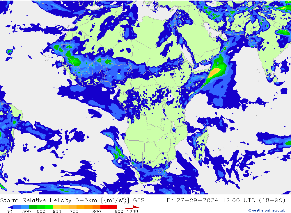 Storm Relative Helicity GFS Fr 27.09.2024 12 UTC