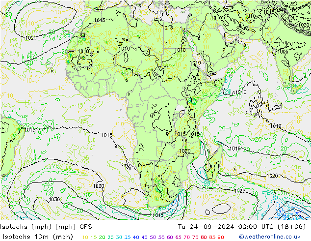 Isotachs (mph) GFS mar 24.09.2024 00 UTC