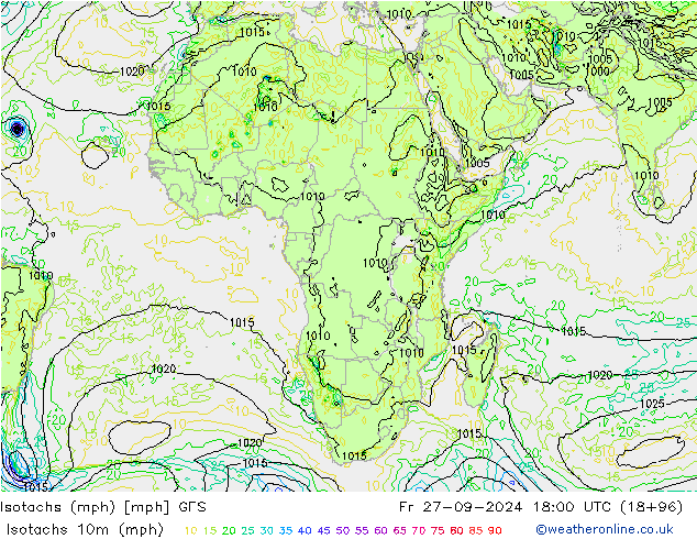 Isotachen (mph) GFS vr 27.09.2024 18 UTC