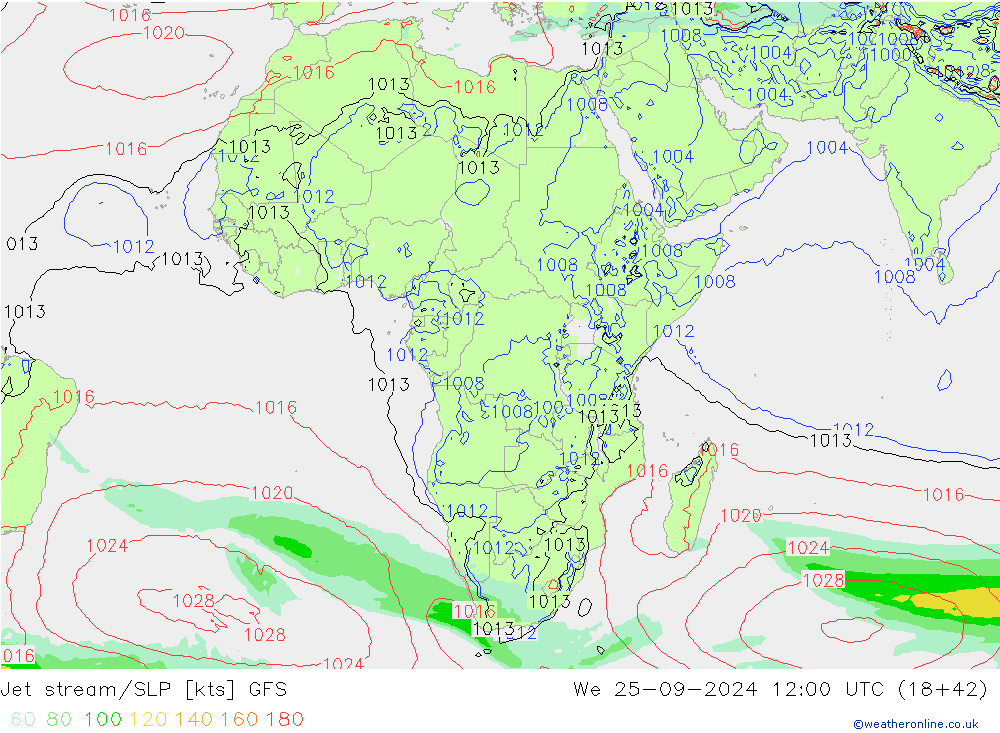 Jet stream/SLP GFS We 25.09.2024 12 UTC