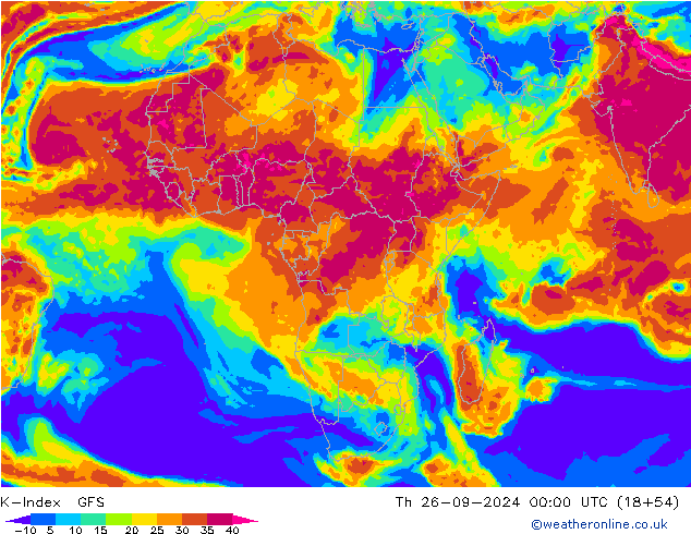 K-Index GFS jeu 26.09.2024 00 UTC