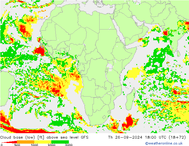 Cloud base (low) GFS Čt 26.09.2024 18 UTC